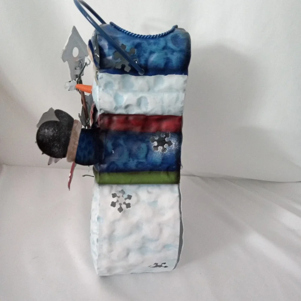 Snowman Metal Tea Light Lantern Winter Holiday Decor Birdhouse Cardinal 11 inch